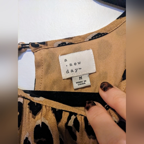 A New Day Cheetah Print Long Sleeve Tie Waist Sheath Dress sz M - Picture 8 of 15